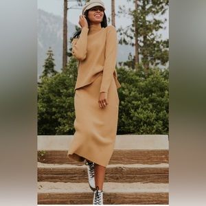 Roolee Tan Cowl Neck Sweater and Skirt